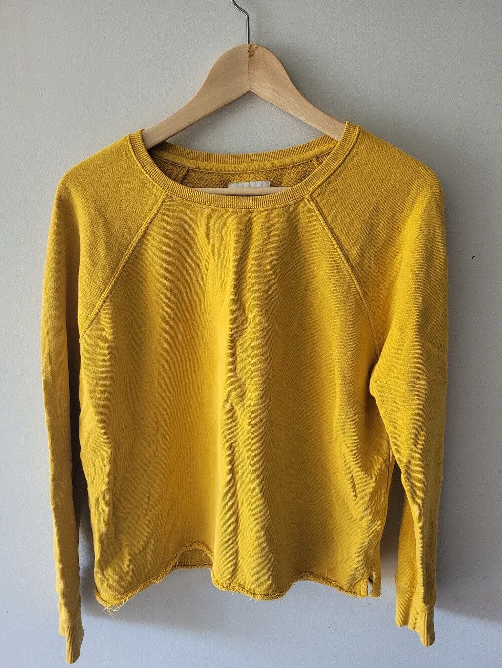PACT Organic Cotton French Terry Raw Hem Sweatshirt Mustard Yellow M